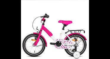 Kinderfiets - Loopfiets - Kleuterfiets - met Zijwielen - Inclusief Bel & Achterrek - Leuke Fiets - voor Meisjes en Jongens - van 2-7 Jaar - 14inch - Metaal - Roze