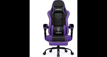 Gamingstoel – Gamestoel – Gaming Chair – Bureaustoel – Game Stoel – Ergonomisch Met Verstelbare Voetensteun – Memory Foam Kussens – Paars Met Phoenix Print