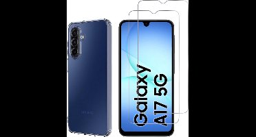 Hoesje Ultraslank geschikt voor Galaxy a17 5G backcover siliconen Transparant en 2 stuks ScreenProtector Gehard Glas