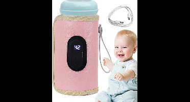 Digitale flessenwarmer voor babyflessen, snel opwarmen, draagbare hoes voor babyflessen, ideaal voor nachtvoedingen en op reis, roze