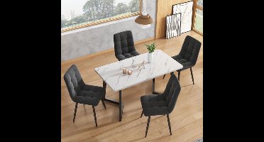 Eetkamerstoel – Stoel – Kuipstoel – Designstoel – Set Van 4 – Fluwelen Zitting – Stevig Metalen Onderstel – Zithoogte 48 cm