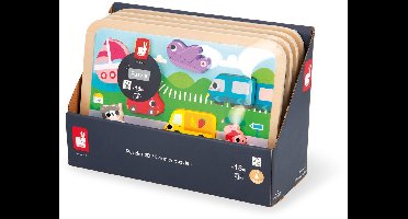 Janod Chunky Puzzel - Voertuigen - 7 Dieren Puzzelstukjes In 3D Met Een Dikte Van 1,5 Cm - Geschikt Vanaf 18 Maanden