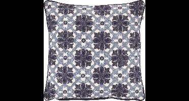 Dutch Decor DALOU - Sierkussen geborduurd 45x45 cm - donkerblauw - wit - grijs - barok dessin - 100% katoen - Inclusief binnenkussen