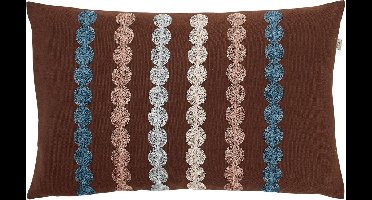 Dutch Decor FONTA - Sierkussen 30x50 cm - bruin - blauw - roze - geborduurd dessin - retro - Inclusief binnenkussen