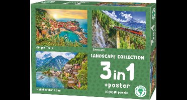 Mr. Broccoli 3 x 1000 Stukjes Puzzel Landscape Collection - 3 in 1 Legpuzzel Landschappen - Inclusief Poster - FSC® - 68 x 48 cm