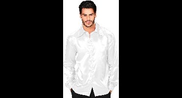 Witte satijnachtige blouse voor mannen - Volwassenen kostuums