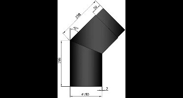 Kachelpijp Ø150 Bocht 45° - zwart - staal - 2mm