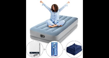 Intex Dura-Beam Comfort luchtbed | Eenpersoons | 191 x 99 x 36 cm | Inclusief bijpassend hoeslaken + reparatiekit + fleece deken