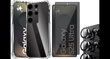 Hoesje geschikt voor Samsung Galaxy S25 Ultra - Privacy Screenprotector Volledig Dekkend Glas & Camera Protector - Shockproof Transparant