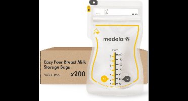 Medela Moedermelk Bewaarzakjes – 200 stuks – Lekvrij – Met Dubbele Sluiting en Schenktuit – BPA‑vrij en recyclebaar