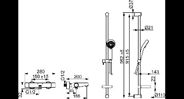 HANSA HANSAPRISMA badkamer en douches met wandbevestiging, 3-stralig, 48102131