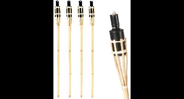 Bamboe tuinfakkel - 4x - 90 cm - Tuin decoratie/tuinverlichting - Oliefakkels navulbaar