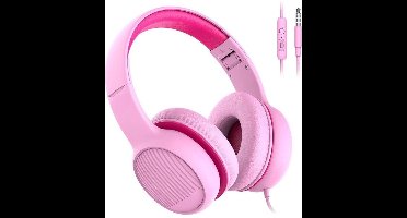 StayPowered Hoofdtelefoon - Veilig Geluid voor Kinderen - Volumeregelaar - Stereogeluid - Audio Sharing - Comfortabele Oorkussens - Ingebouwde Microfoon - Speciaal voor Kids - Zachte Eco-Lederen Oorkussens - Roze - Levering Sneller dan Aangegeven!