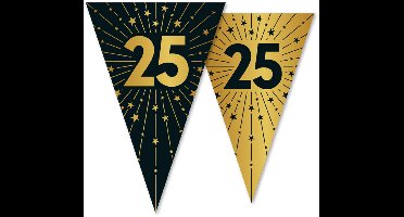 6x Vlaggenlijn 25 jaar zwart / goud 10 meter 2 zijdig bedrukt - Verjaardag Feestje Vlag Vlaggen Versiering Slinger Feestdecoratie Decoratie
