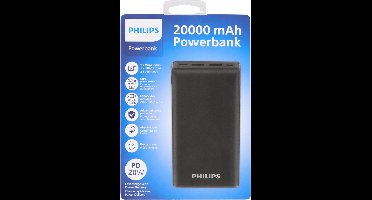 Philips Powerbank - 20000 mAh - 20 watt - 4 Poorten - Snellaadfunctie - Zwart