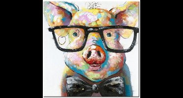 Boraboi ® Handbeschilderd Schattig Dier met Bril Pop Art Canvas Schilderij, Ingelijst en Ophangklaar, 40 x 40 cm