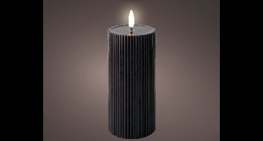 LED ribbel wax kaars zwart met vlam-effect - ø7 x18 cm