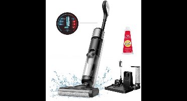 Stofzuiger - Draadloze Vacuum Cleaner - met Zelfreinigend & Dweil Functie - tot 50 min Looptijd - Slimme Vuildetectie - 3 Reinigingsmodi - LCD-scherm - Dubbele Tank - Zelfrijdend - 2500 mAh - 80 dB - 12 Ampère - 28 x 20 x 110cm - Zwart