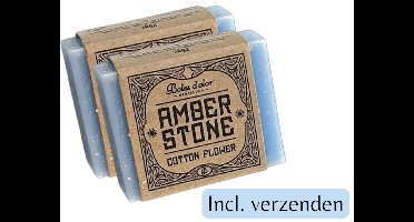 Amberblokjes 2x 'Boles d'olor Cotton Flower' - Inclusief verzenden - Blauw - Katoen - Amber stone blokje - Geurblokje - Geurverfrisser - Luchtverfrisser - Verfrisser - Parfum - Fris - Wc - Toilet - Kledingkast - Kast - Lade - Geurbrander - Brander