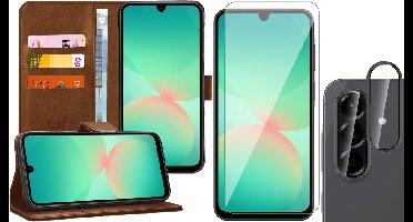 Hoesje geschikt voor Samsung Galaxy A17 5G / A26 - Screenprotector Glas & Camera - Portemonnee Book Case Bruin