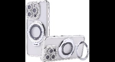 Hoesje Geschikt voor iPhone 16 Magsafe hoesje Zliver - Lens beschermer ring Luxury Bling Sparkly Diamond backcover