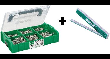 SPAX montagekoffer, L-BOXX Mini, klein, WIROX A9J, T-STAR plus, verzonken kop, 6 afmetingen, 703 stuks, incl. 3 SPAX bits T20 en SPAX duimstok - 5000009160049