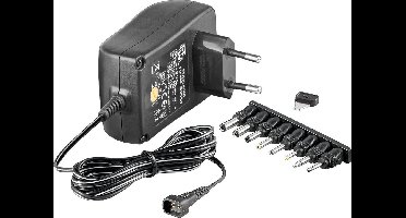 Universele voedingsadapter 3-12V / 2,25A / 27W met 8 verwisselbare pluggen / zwart - 1,8 meter