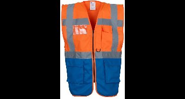 Veiligheidshesje met rits oranje, koningsblauw M