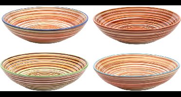 Cookinglife Diepe Borden Rhythm & Lines - 4 Stuks ø 20 cm - Aardewerk - Vaatwasser-, Magnetron- & Ovenbestendig