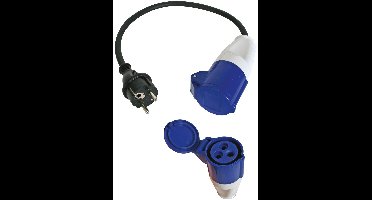 Perel Verloopkabel, H07RN-F 3G1.5, 0.4 m, 16 A/230 V, 3680 W, type E/F naar CEE, voor binnen en buiten, rubber, blauw