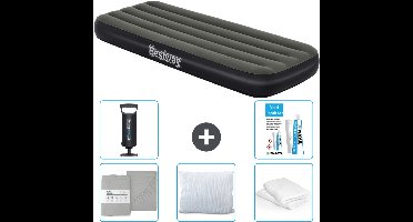 Bestway luchtbed - 1-Persoons - 76 x 185 x 25 cm - Groen - Inclusief Hoeslaken - Kussen - Kussenbeschermer - Pomp en Reparatieset