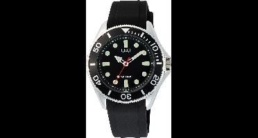 Q&Q C72A-005VY - Horloge - Polshorloge - Analoog - Heren - Mannen - Siliconen band - Rond - Metaal - Stippen - Strepen - Zwart - Zilverkleurig - LichtGroen