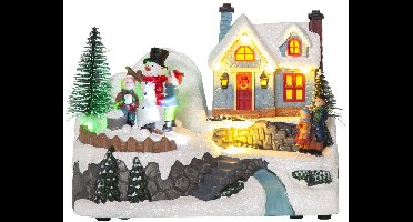 Star Trading Kersttafereel 'Winterville', Muziekdoos met 8 melodieën, 7 leds, batterijen + timer, B 18 cm, H 13 cm