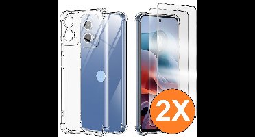 Hoesje Geschikt voor Motorola G45 / Moto G34 transparant Anti Shock silicone hoesje met 2 Pack Screenprotector tempered glass