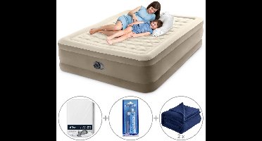 Intex Ultra Plush Luchtbed met ingebouwde pomp | Tweepersoons | 152 x 203 x 46 cm | Inclusief bijpassend hoeslaken + twee fleecedekens + reparatiekit