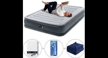 Intex Comfort Plush luchtbed | Twijfelaar | 191 x 137 x 33 cm | Inclusief bijpassend hoeslaken + reparatiekit + fleecedeken