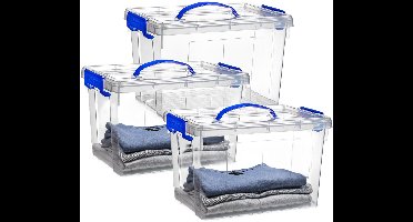 Plasticforte Opslagbox - 3x - met deksel - transparant blauw - 11 liter - 34 x 24 x 21 cm - kunststof - opbergdoos - opbergen