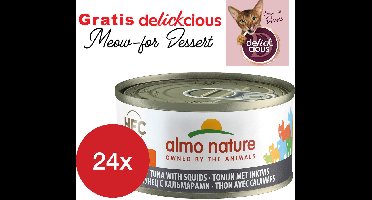 Almo Nature jelly met tonijn en inktvis 24 x 70 gram met GRATIS Delickcious dessert