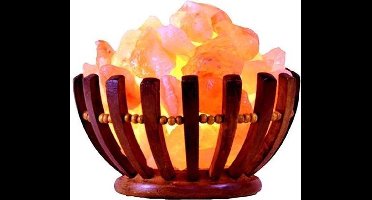 Himalaya Zoutlamp - Houten Mand met Zoutbrokken - Rond - Zoutlamp