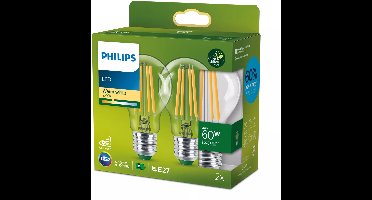 Philips LED lamp Transparant - 60 W - E27 - Warmwit licht - 2-pack - Bespaar op energiekosten