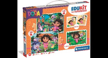 Clementoni - Dora The Explorer - Edukit 4 in 1 spellen - 2 puzzels, blokkenset en memory spel - Vanaf 3 jaar