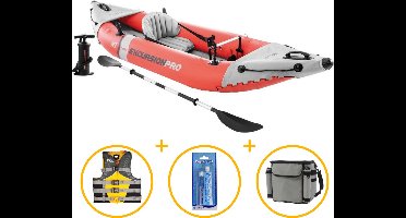 Intex opblaasbare kayak | Excursion Pro K1 met peddels en pomp | Kayakpakket | Reparatiekit | Zwemvest | Outwave koeltas