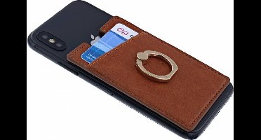 Ntech Peel & Stick universele Smartphone Pocket kaarthouder met een ringstandaard Bruin