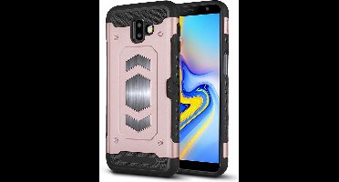 Ntech Geschikt voor Samsung Galaxy J6 Plus (2018) Luxe Armor Case - Rose Goud