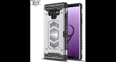 Ntech Geschikt voor Samsung Galaxy Note 9 Luxe Armor Case met Pashouder - Zilver