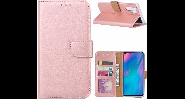 Ntech Hoesje Geschikt voor Huawei P30 Pro portemonnee hoesje / met opbergvakjes Rose Goud