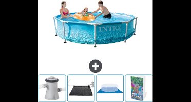 Intex Rond Frame Zwembad - 305 x 76 cm - Waterprint - Inclusief Pomp Solar Mat - Grondzeil - Zwembadgids