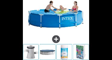 Intex Rond Frame Zwembad - 305 x 76 cm - Blauw - Inclusief Zwembadfilterpomp - Afdekzeil - Chloor - Zwembadgids
