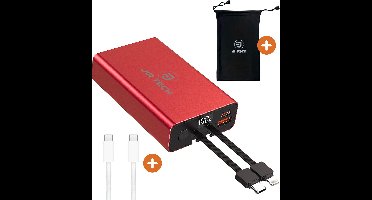 JIR Tech® - 10000 mAh Powerbank - Snelladen - 2 Ingebouwde Kabels USB-C & Lightning - 1 USB- en 1 USB-C-poorten - Led indicator - Compact & Krachtig & Lichtgewicht - Noodpakket - Voor GSM's & Tablets