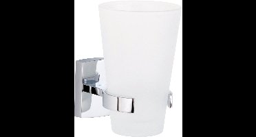 tesa tandenborstelhouder Klaam glas verchroomd badkamer zelfklevend zonder boren – 80x124x110mm